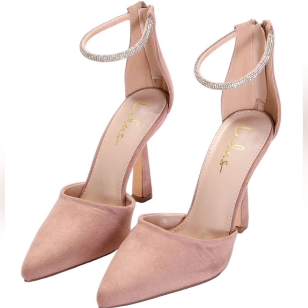 Lulus‎ Dona Mauve Suede Rhinestone Pointed-Toe Ankle Strap Pumps Size 10